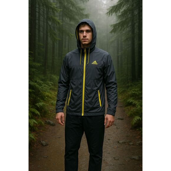 Adidas Jacket XL Gray Nylon Fleece Hooded Windbreaker Gorpcore Activewear - Picture 1 of 8